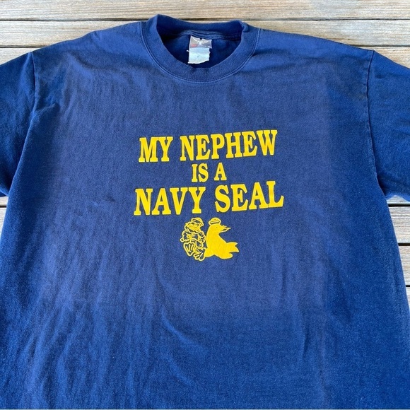 VTG Navy Seal Hanes Beefy T Shirt My Nephew is a Navy Seal LRG Armed Forces READ - Picture 3 of 9